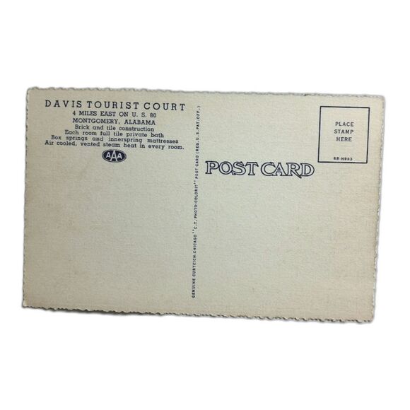 Davis Tourist Court Montgomery Alabama Linen Unposted 1948 Color - Picture 2 of 2